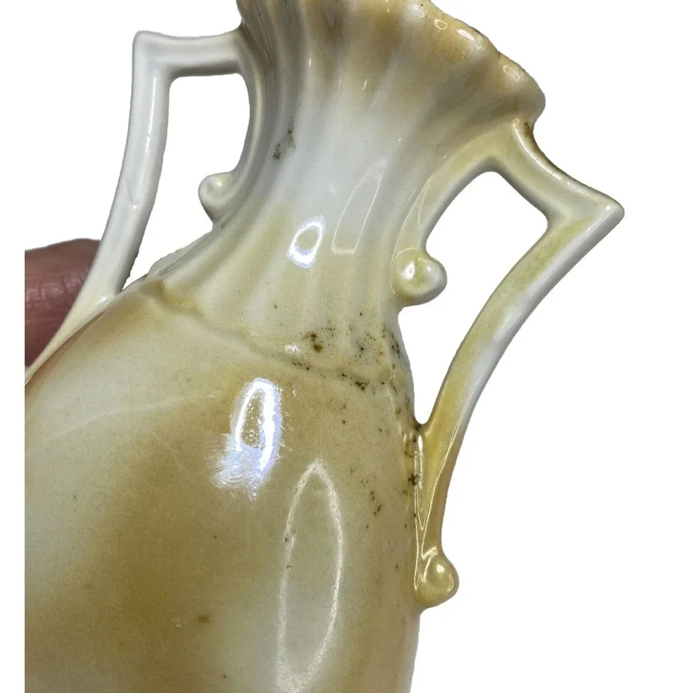 Antique Small Iridescent Two Handled Vase Raised Fruits Leaves Gold G.H. Mumm Co